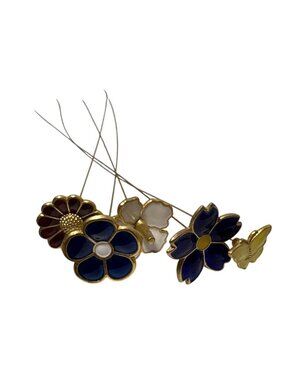 Enamel Flowers Butterfly on Stems Hair Pins or Floral Arrangement Gold Tone 11"